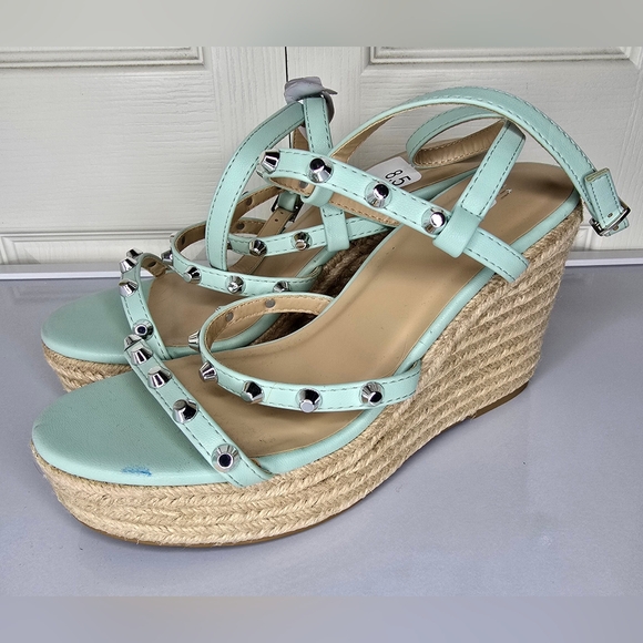 Soda Studded Open Toe Platform Slingback Wedge Sandals - Picture 3 of 7